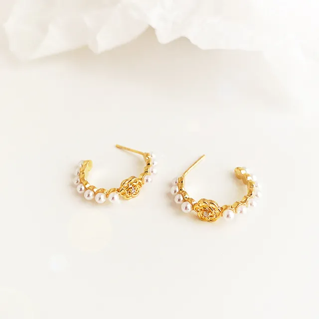 【Anpan】韓國925銀針東大門復古珍珠花環圈耳環