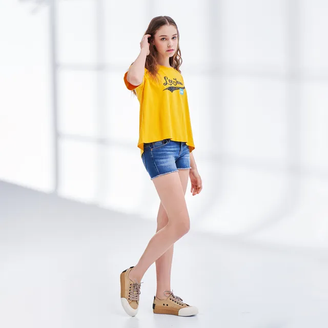 【Lee 官方旗艦】女裝 短袖T恤 / 寬版Lee Jeans 土星黃 季節性版型(LL21017068U)