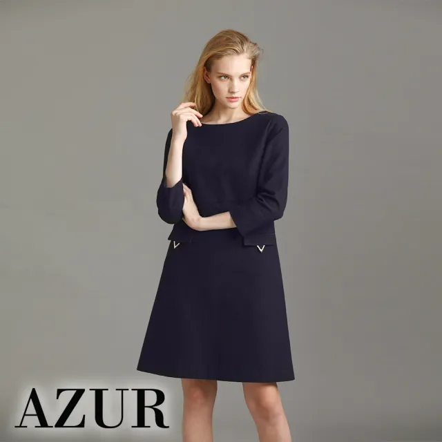 【AZUR】氣質傘狀修身素面洋裝-2色