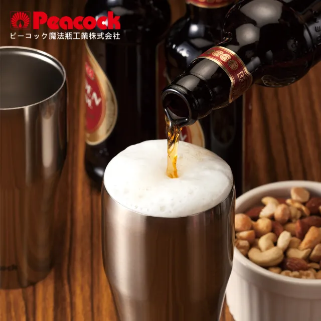 【Peacock 日本孔雀】真空斷熱不鏽鋼杯 啤酒杯 冰沙杯 冰壩杯 保冷保溫杯 440ML-原鋼色(保溫瓶)