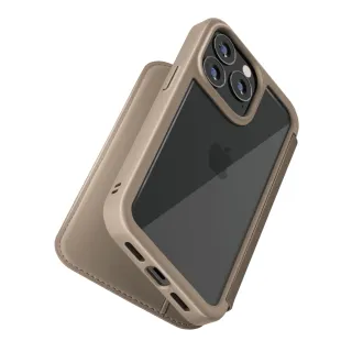 【iJacket】iPhone 13/13 Pro/13 Mini/13 Pro Max 軍規9H玻璃側翻皮套(淺褐色)