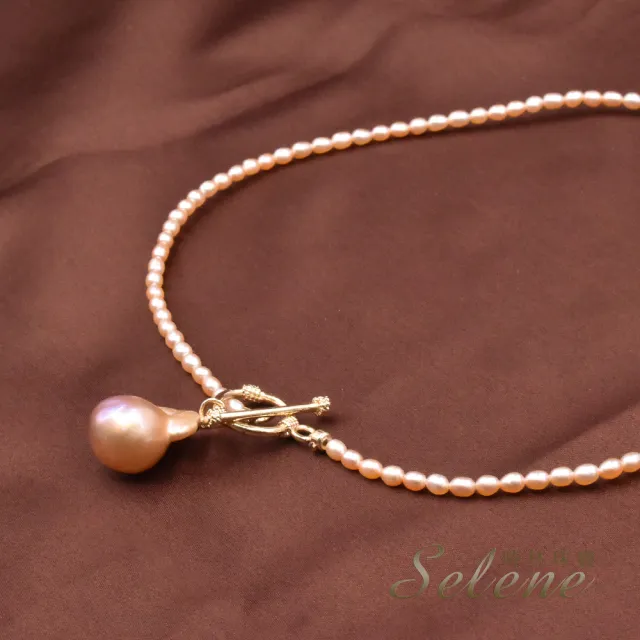 【Selene】簡約造型變形珍珠項鍊(粉橘/粉紫二款)