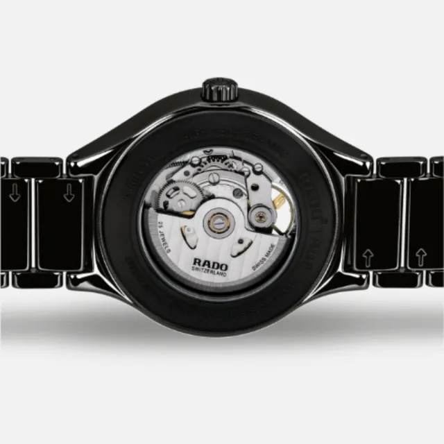 【Rado 雷達表】TRUE真系列 高科技陶瓷圓形鏤空機械錶-黑40mmR05(R27100162)