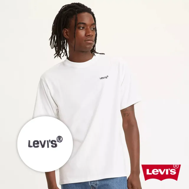 【LEVIS 官方旗艦】男款 短袖T恤/迷你刺繡摩登復古Logo/寬鬆休閒版型 白 人氣新品 A0637-0000