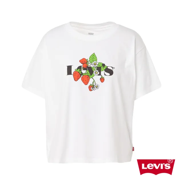【LEVIS 官方旗艦】女款 短袖學院T恤 / 中短版方正寬袖版型 / 草莓攀藤Logo 熱賣單品 69973-0215