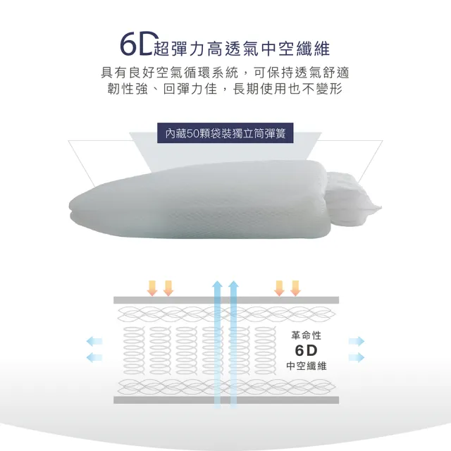 【ISHUR 伊舒爾】買1送1 6D分離式可水洗獨立筒枕 台灣製造(贈天絲枕套2入/防蹣抗菌/彈簧枕/枕頭/速達)