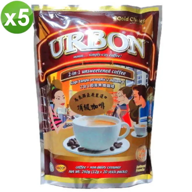 【金寶】URBON二合一咖啡無糖x5袋(12gx20包/袋)