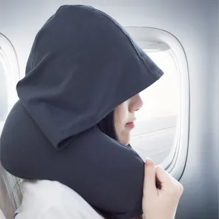 【PUSH!】旅遊用品飛機帶帽旅行枕U型枕頭旅遊睡枕午休飛機連帽旅行枕頭(旅行護頸枕S66)