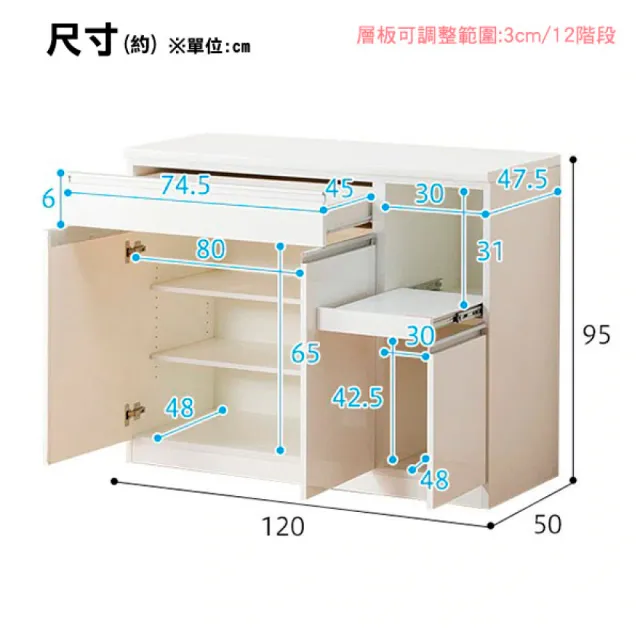 【NITORI 宜得利家居】◎櫥櫃 RESUME 120AG-S TH-R WH NC TW(櫥櫃) 