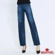 【BRAPPERS】女款 Boy Friend系列-全棉割破中寬版直筒褲(深藍)