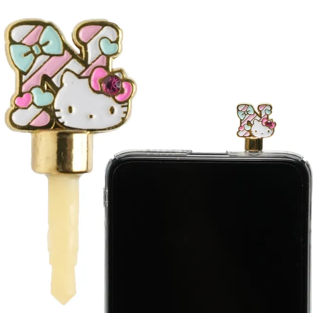 【TDL】HELLO KITTY凱蒂貓英文字鐵片造型手機耳機孔防塵塞 1084158(平輸品)