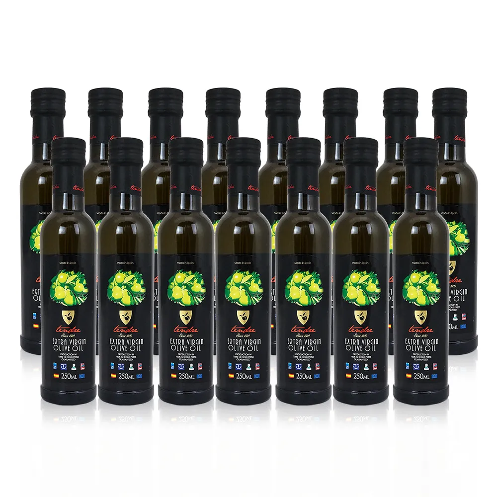 【添得瑞 Tendre】冷壓初榨頂級橄欖油-250mlx15入組(阿貝金納/皮夸爾/獨享箱購價)