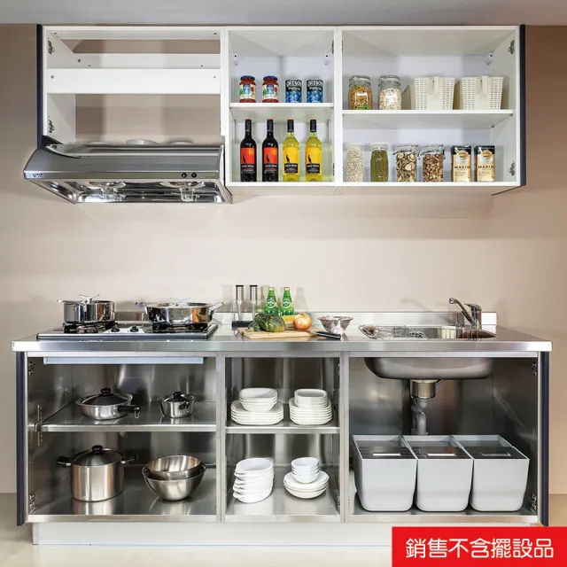 【日系時尚】不鏽鋼廚具-不鏽鋼檯面塑合板門(220公分以內)
