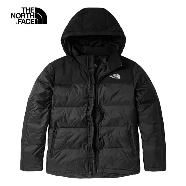 【The North Face 官方旗艦】北面男款黑色DWR防潑水保暖連帽羽絨外套｜4U82JK3(550蓬鬆度)