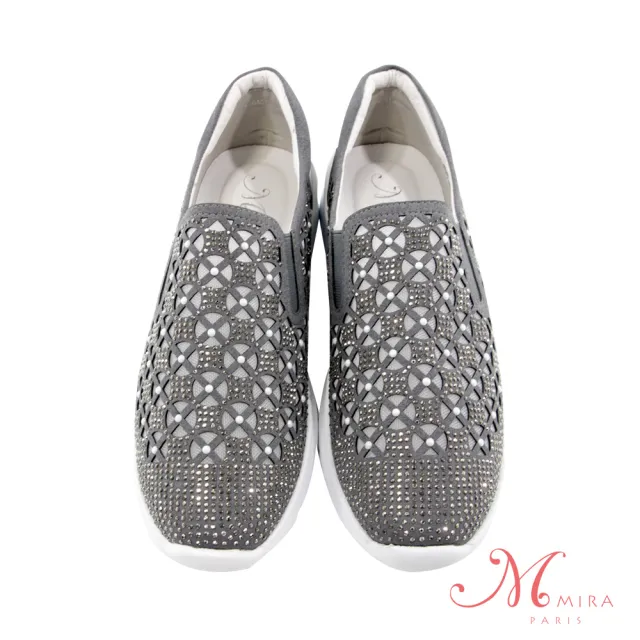 【MIRA】珍珠鏤空透氣閃亮鞋-灰-W18465N10(懶人鞋/休閒鞋/淑女鞋/娃娃鞋/真皮)