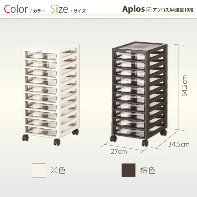 【JEJ ASTAGE】APLOS A4系列 文件小物附輪收納櫃/淺10抽 米色