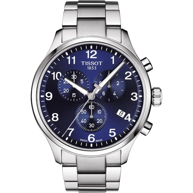 【TISSOT 天梭 官方授權】韻馳系列 Chrono XL三眼計時手錶-藍x銀/45mm 520禮物 送禮(T1166171104701)