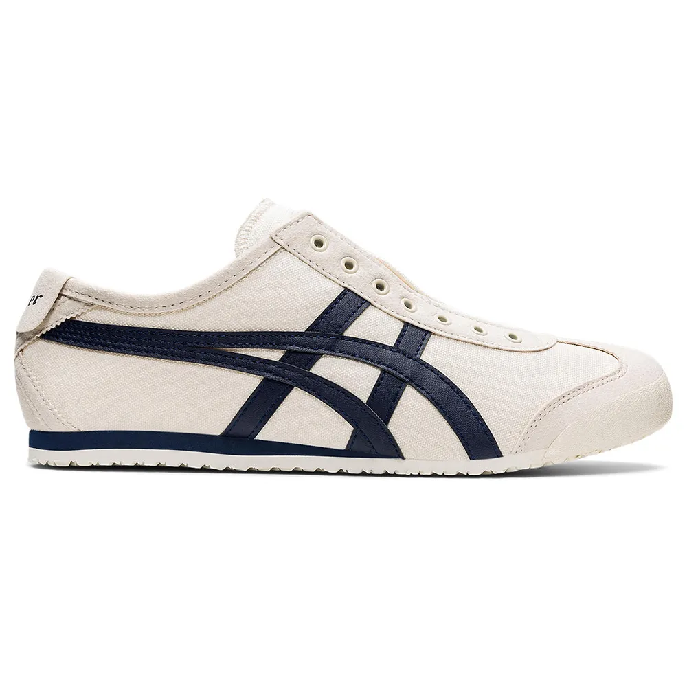 【Onitsuka Tiger】鬼塚虎 官方旗艦店 白底藍邊MEXICO 66 SLIP-ON 無鞋帶款(1183A360-205)