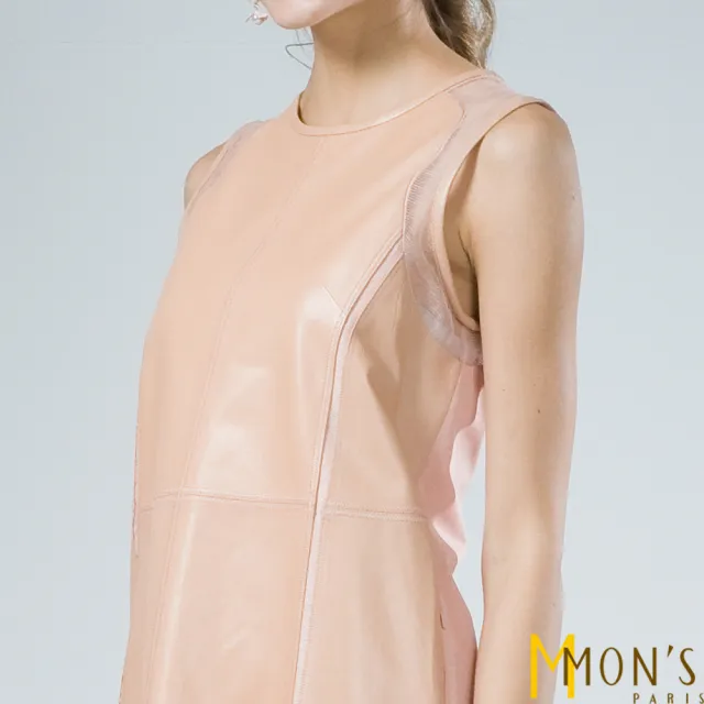 【MON’S】修身剪裁粉色羊皮連身洋裝