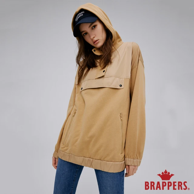 【BRAPPERS】女款 異材質拼接連帽上衣(卡其)