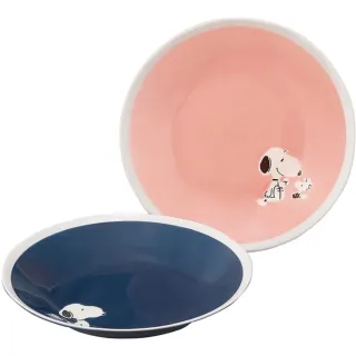 【小禮堂】SNOOPY 史努比 日本製 陶瓷圓盤2入組 直徑22cm YAMAKA陶瓷 《粉藍款》(平輸品)