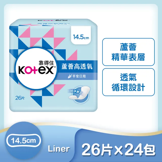 【Kotex 靠得住】蘆薈高透氧護墊標準無香14.5cm26片x24包/箱