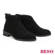 【A.S.O 阿瘦集團】BESO 絨面牛皮V口顯瘦素面低跟踝靴(黑)