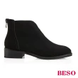 【A.S.O 阿瘦集團】BESO 絨面牛皮V口顯瘦素面低跟踝靴(黑)
