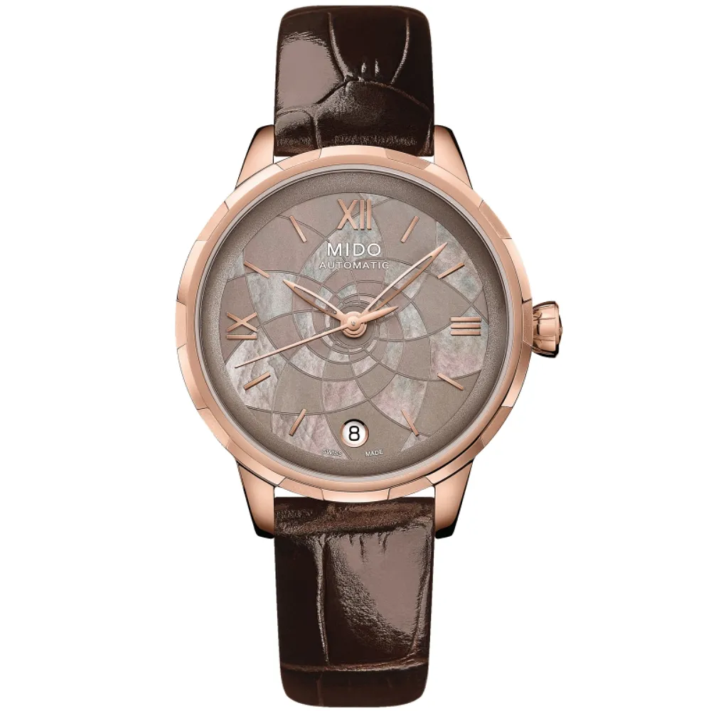【MIDO 美度】RAINFLOWER 花雨系列 棕色珍珠母貝 機械腕錶 送禮推薦 禮物(M0432073616800)