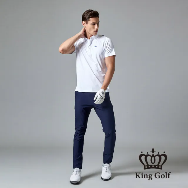 【KING GOLF】立體剪裁修身彈性休閒長褲(丈青)