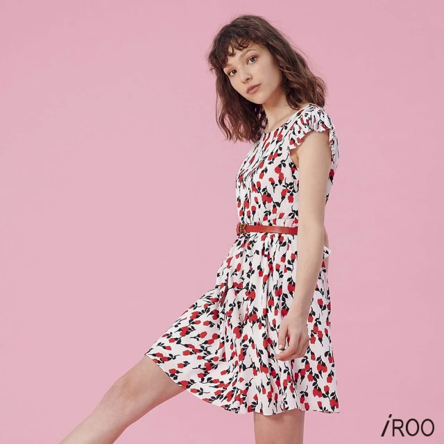 【iROO】印花小蓋袖洋裝