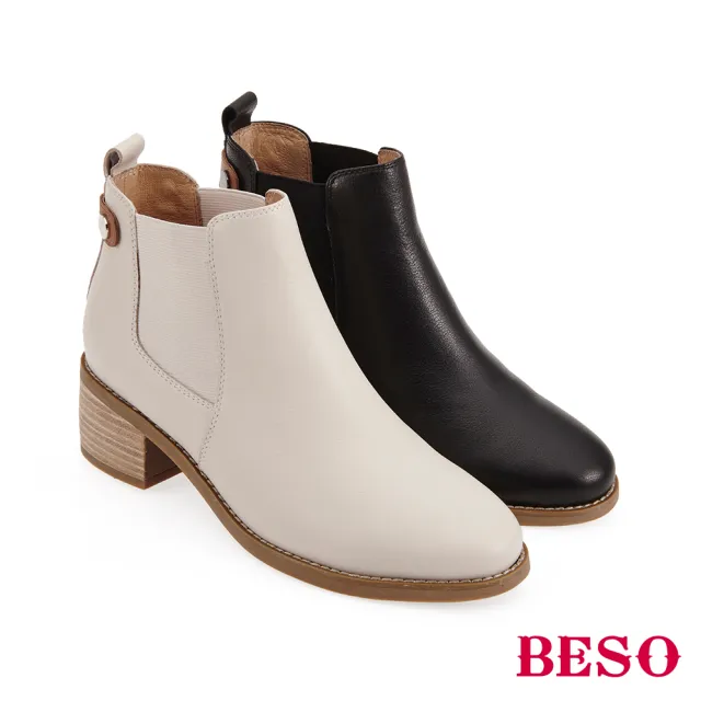 【A.S.O 阿瘦集團】BESO 柔軟牛皮百搭鬆緊帶直套中跟靴(黑)