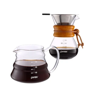 【CorelleBrands 康寧餐具】Pyrex Cafe 咖啡玻璃壺700ML+手沖咖啡玻璃壺 400ML-附濾網