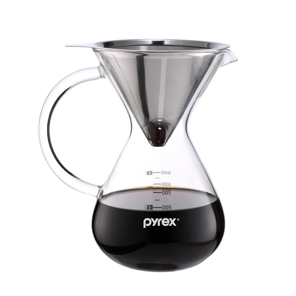 【CorelleBrands 康寧餐具】Pyrex Cafe 手沖咖啡玻璃壺 600ML(附濾網)