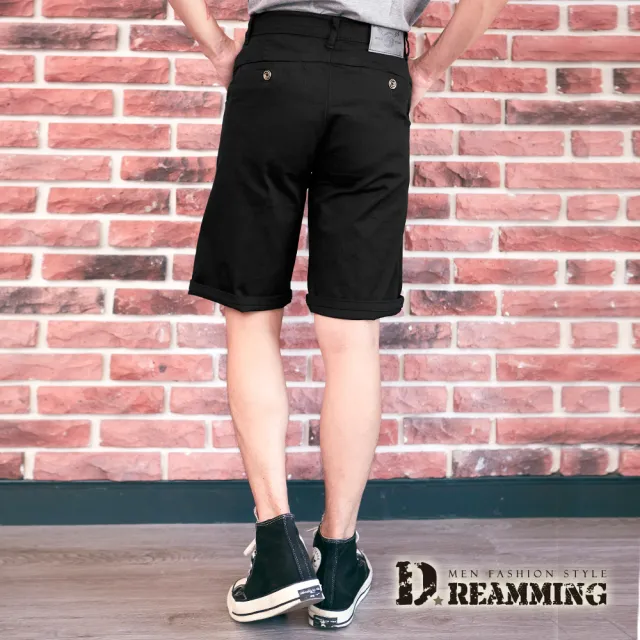 【Dreamming】日系布標伸縮休閒短褲 彈力 舒適(共二色)