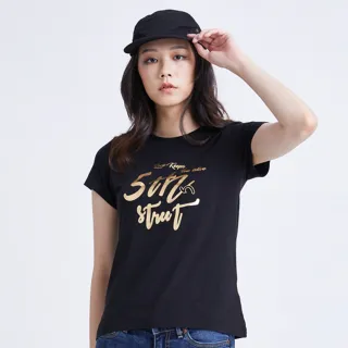 【5th STREET】女燙金草寫字短袖T恤-黑色