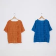 【MOSS CLUB】格子小荷葉剪接-女短袖襯衫 格紋 藍 桔(二色/版型適中)