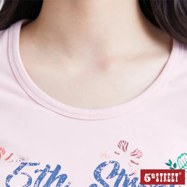 【5th STREET】雙11 女裝 短袖 短t 上衣 t恤 TEE 蝴蝶 logo 棉質 粉紅(570796)