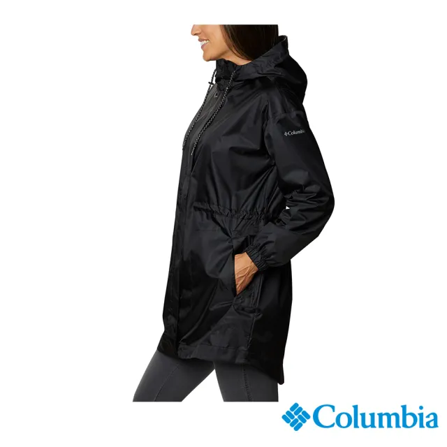 【Columbia 哥倫比亞 官方旗艦】女款-Omni-Tech 防水長版外套-黑色(UWR03550BK / 機能.防水.休閒)