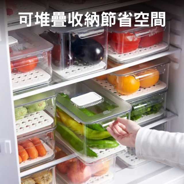 【新錸家居】大容量抽屜式透明冷凍保鮮冰箱收納盒-特大號方款(可疊加滑蓋設計 瀝水隔板排水孔 調節濕氣窗)