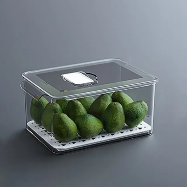 【新錸家居】大容量抽屜式透明冷凍保鮮冰箱收納盒-特大號方款(可疊加滑蓋設計 瀝水隔板排水孔 調節濕氣窗)