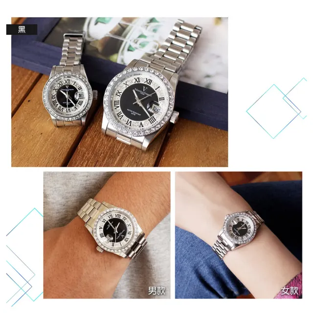 【Valentino Coupeau】奢華雙圈晶鑽羅馬數字不鏽鋼男女款手錶-e(范倫鐵諾 古柏  VCC)