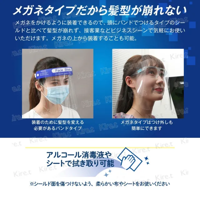 【Kiret】透明防護面罩 大鏡面防疫面罩 鏡架型防口水飛沫透明口罩 全臉隔板眼鏡面罩3入(防疫 防護罩)