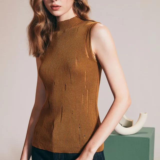 【ICHE 衣哲】Cop.Copine 法國原裝進口針織無袖背心-楓糖褐