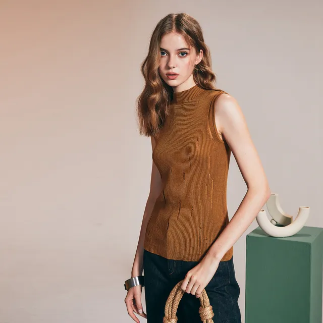 【ICHE 衣哲】Cop.Copine 法國原裝進口針織無袖背心-楓糖褐