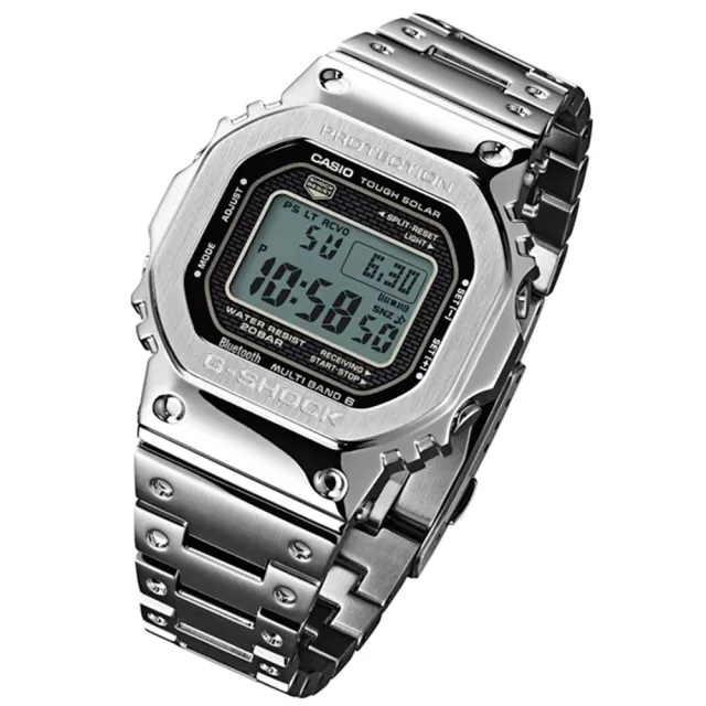 【CASIO 卡西歐】G-SHOCK 太陽能藍牙電波錶-銀 禮物 開學(GMW-B5000D-1)