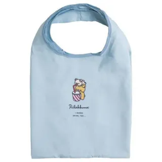 【小禮堂】懶懶熊 折疊尼龍環保購物袋 折疊環保袋 側背袋 手提袋 《藍 飲料》