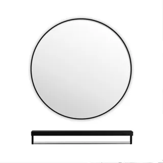 【PKS】免打孔壁掛浴室圓形鏡子帶置物架50*50CM(圓形化妝鏡)