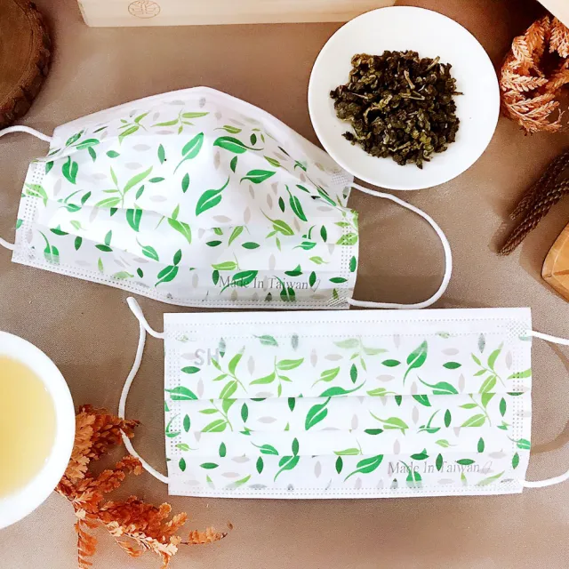 【Treasure Mask 無藏生醫】清新茶葉_插畫款 / 成人醫療口罩5入裝×4入組(MD雙鋼印/設計口罩/彩色口罩)