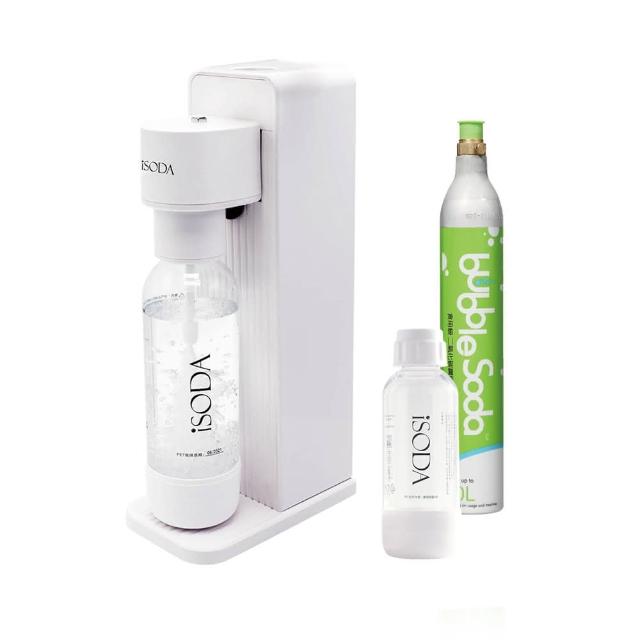 iSODA IS-600 氣泡水機，中國製造，採用不鏽鋼機身與PET寶特瓶氣瓶，尺寸高41.2 x 寬12.3 x 深21 cm，主機淨重1.8 kg，包裝重量4.5 kg，容量1L以下。配件包含二氧化碳補充鋼瓶、使用手冊與保證書，提供2年保固。輕鬆在家製作氣泡飲料，健康環保，適閤家庭使用，提升飲水樂趣。